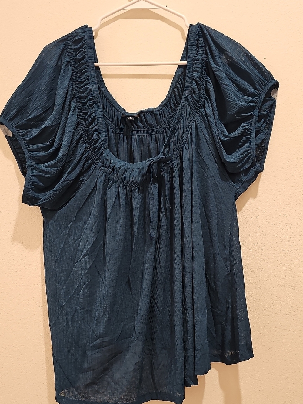 torrid Teal Peasant Blouse with Tie Neck
